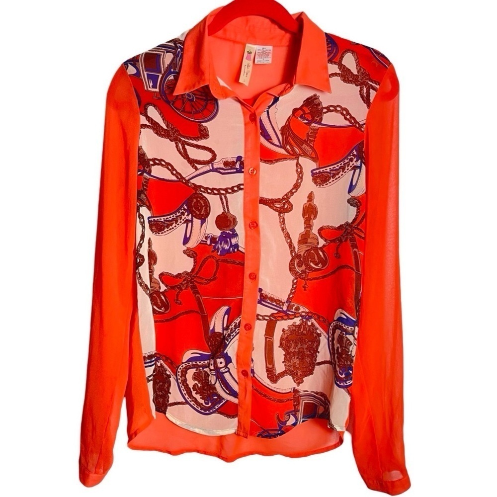 Alice Moon Woman’s Orange Print Long Sleeve Blouse Size Small